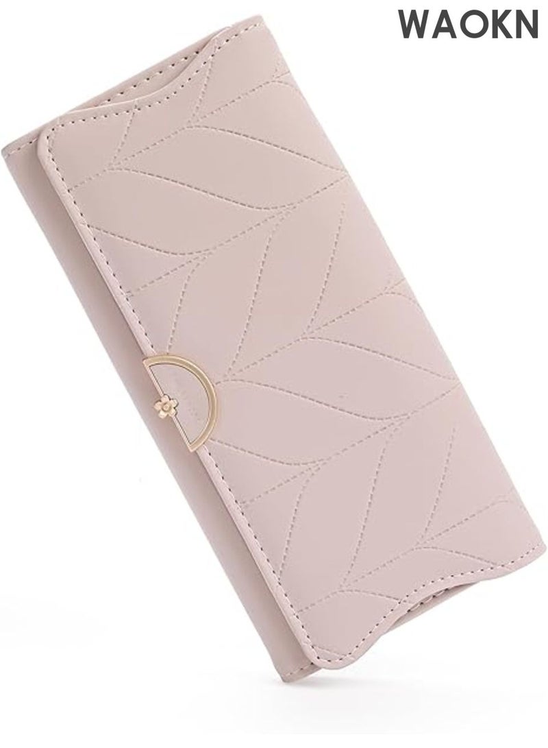 WAOKN Leather Wallet for Women and men , Trifold Women and men wallet , Blocking Wallet Card Holder Purse Clutch with Zipper Coin Pocket , Lightweight and portable, waterproof and stain resistant , Light Pink . - Image 2
